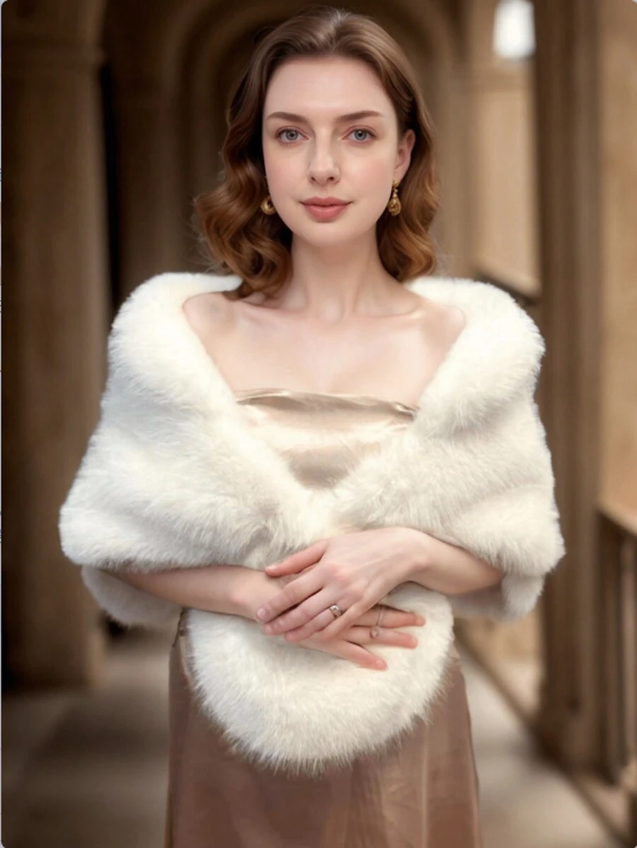 1pc Women's Solid Color Fluffy Collar Scarf, Thick Outdoor Casual Windproof Warm Fashion Elegant Shawl, Polyester, Autumn/Winter