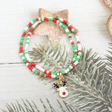 1-6PCS Vòng tay lễ hội Giáng sinh sáng tạo Mặt dây chuyền chuông ông già Noel Hạt gạo Vòng tay đôi hạt cườm - Nhiều màu - Xem 8