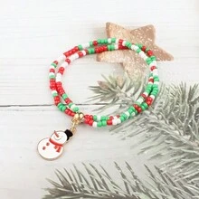 1-6PCS Vòng tay lễ hội Giáng sinh sáng tạo Mặt dây chuyền chuông ông già Noel Hạt gạo Vòng tay đôi hạt cườm - Nhiều màu - Xem 5
