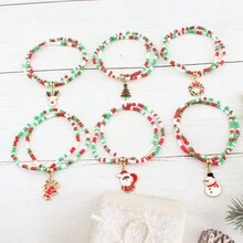 1-6PCS Vòng tay lễ hội Giáng sinh sáng tạo Mặt dây chuyền chuông ông già Noel Hạt gạo Vòng tay đôi hạt cườm - Nhiều màu - Xem 2