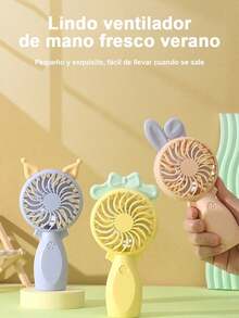 Lindo y divertido mini ventilador de estilo dibujo animado con orejas desmontables, ventilador silencioso de carga por puerto USB, portátil y manual, ideal para estudiantes - Rosa - Ver 7