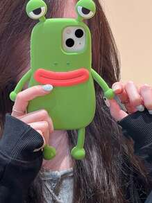 可爱3D大眼青蛙硅胶手机壳，兼容 17 Pro Max、17 Pro、17、16、15、14、13、12、11 Pro Max，萌趣十足的防震软壳 - 綠色 - 查看 3
