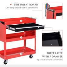 DURHAND 3-Tier Tool Trolley Cart Storage Shelf Roller Cabinet DIY Box Garage Workshop With Drawer Red Outdoor Decor - Red - View 5