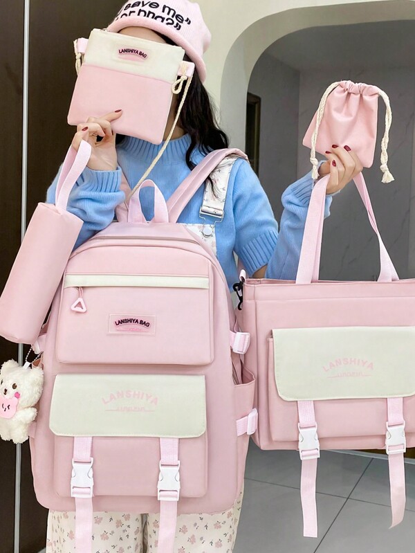 5pcs Fashion All-Match Versatile Campus Backpack Set With Accessories