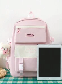 5 件套时尚百搭多功能校园背包套装（带配件） - 粉色 - 查看 7