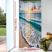 1pc Sunset Beach Pattern Bathroom Essentials Waterproof Shower Curtain With 12 Hooks, And Decorative Accessories Home Bathroom Decor Fall Decor Bathroom Accessories Back To School