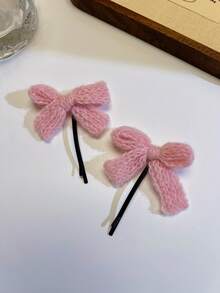 2 件可爱甜美奶油色纱线蝴蝶结夹，涤纶，侧分刘海发夹，充满少女气息，适合秋冬 - 彩色 - 查看 15