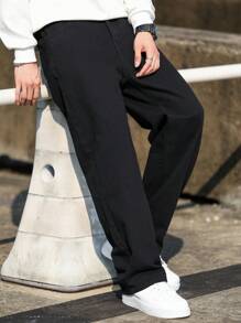 1 pièce Jeans décontractés vintage lavés à coupe droite ample pour hommes, coupe slim - Noir - Voir 7