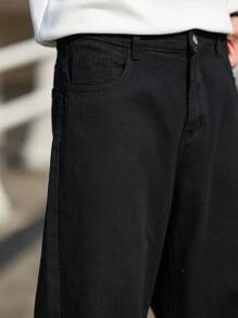 1 pièce Jeans décontractés vintage lavés à coupe droite ample pour hommes, coupe slim - Noir - Voir 6