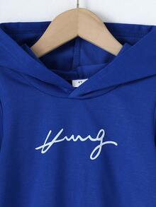 Bộ quần áo hoodie và quần dài in khẩu hiệu cho bé trai, thời trang thường ngày và thoải mái, mùa thu/đông - Màu xanh lam - Xem 3
