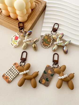 1pc Khaki Autumn/Winter Flower Balloon Dog INS Style Keychain Pendant, Unique Couple's Bag Charm, Small Gift Car Accessories Cute Goth Y2k