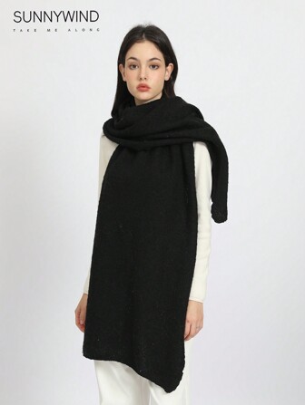 1 件女士纯色灰色柔软针织围巾，适合秋冬季保暖和日常搭配