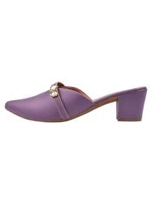 Women's Mule Pumps, Medium Heel, Pointed Toe, With Bow - Red Violet - View 3