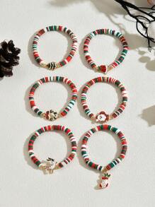 Bộ 6 chiếc/Bộ tuần lộc, ông già Noel, vòng tay gốm mềm trang trí cây thông Noel, quà tặng Giáng sinh - Nai sừng tấm Giáng sinh 6 miếng - Xem 3