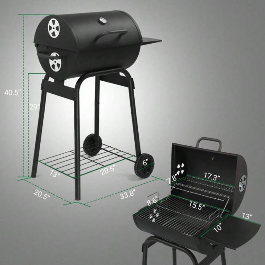 Charcoal Grills Outdoor BBQ Grill, Barrel Charcoal Grill With Side