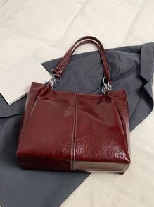 Ladies' Simple Fashionable Soft PU Splicing Design Tote Bag For Women - Burgundy - View 4