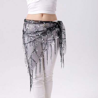 Women's Belly Dance Hip Scarf Sequin Tassel Triangle Wrap Skirt Waist Chain (Total Length 150cm)