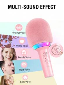 FIFINE 卡拉 OK 麦克风蓝牙无线麦克风扬声器，手持便携式唱歌麦克风，适合儿童成人男孩女孩的礼物，带 RGB 的麦克风，适用于派对家庭 KTV-E2 粉色 - 粉色 - 查看 4