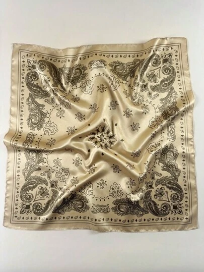 1個 レディース クラシック ペイズリー柄スカーフ、エレガントなサテンのネッカチーフヘアアクセサリー