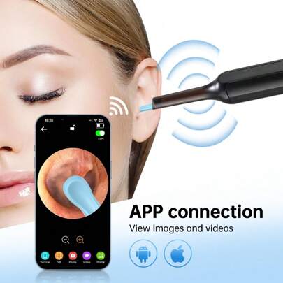 Hailicare Smart Visual Ear Cleaner Wireless Earwax Cleaner Ear Wax Removal Tool 30W High-Definition Smart Ear Cleaning Spoon 6 LED Shadowless Lights 3.0mm Diameter Ear Cleaning Type-C 13(Battery Capacity:130mah)
