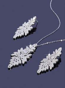 Bộ trang sức cưới sang trọng 3 món đính đá Zirconia, bao gồm dây chuyền và bông tai, thích hợp cho cô dâu. - trắng - Xem 15