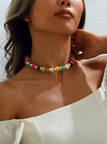 1 件复古串珠项链，迷人波西米亚风项链，个性珠宝，彩色颈链，日常项链，度假，派对，约会项链，送给她的礼物