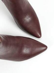 2025 秋冬女款新款百搭保暖性感优雅尖头踝靴和高跟短靴，搭配毛衣裙 - 酒紅色 - 查看 8