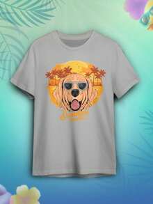 Unisex Summer Dog Print T-Shirt - Xám - Xem 1