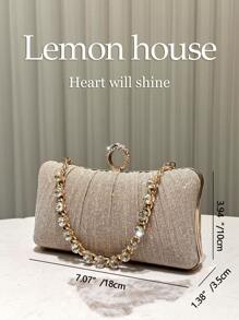 1pc Champagne Glittery Pleated Elegant Small Clutch Bag, Rhinestone Chain Strap Fashion Handbag, Suitable For Formal Gown, Evening Party, Wedding, Cocktail, Ideal Gift For Women, Tready Party Bags,Perfect For Party, Wedding, Prom, Dinner/Banquet, Perfectly Matching With Prom Dresses For Women, Prom Accessories,Sequin Dress Women,Sparkly Dress,Elegant Dresses For Women, Elegant Prom Bag, Perfectly Matching With Bridal Party
