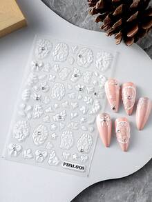 Miếng dán móng tay Giáng sinh 5D với thiết kế nơ lá trắng đính đá Rhinestone, miếng dán tự dính mùa đông ba chiều, dụng cụ trang trí nghệ thuật làm móng tay DIY - Nhiều màu - Xem 6
