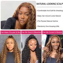 Highlight Ombre HD Transparent 13x4 Lace Front Wigs Human Hair 180% Density Honey Blonde 4/27 Deep Wave Lace Front Wigs Frontal Curly Wig Pre Plucked With Baby Hair