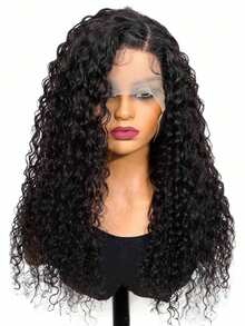 26 英寸水波蕾丝前假发 13x4 蕾丝前假发 人发预拔 150% 密度深卷人发假发 湿发和波浪无胶假发 人发巴西蕾丝前假发 - Natural Black - 查看 3