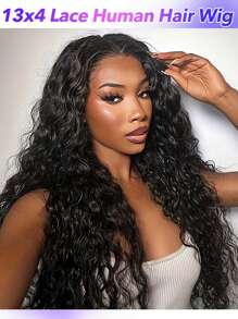 26 英寸水波蕾丝前假发 13x4 蕾丝前假发 人发预拔 150% 密度深卷人发假发 湿发和波浪无胶假发 人发巴西蕾丝前假发 - Natural Black - 查看 1