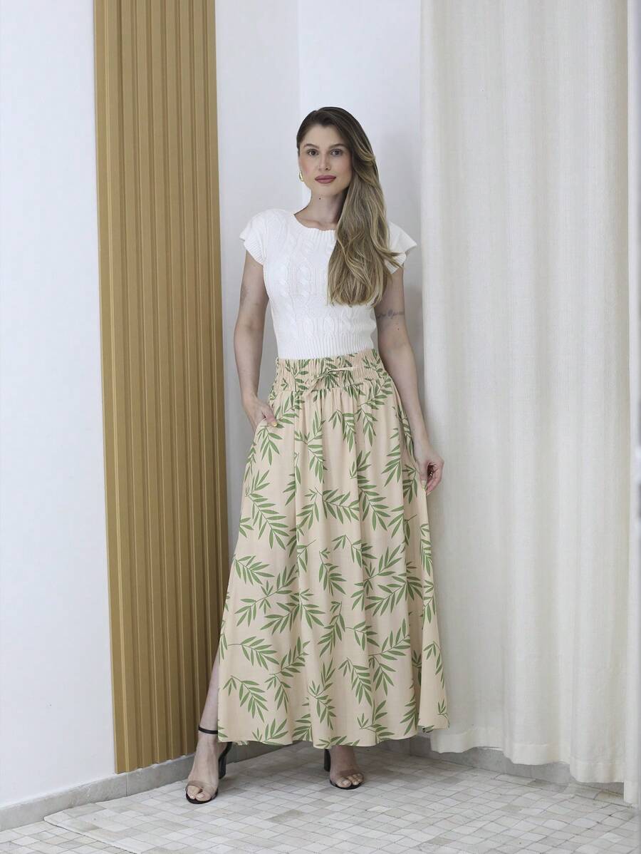 Steve Store Women's Fashion Viscose Fabric Skirt With Lining, Has Pocket And Slit On The Sides - 青檸色 - 查看 1