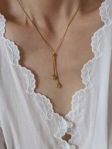 1 mặt dây chuyền hình trái tim bằng thép không gỉ mạ vàng 18K có thể điều chỉnh dành cho phụ nữ, thời trang cho ngày kỷ niệm, ngày hẹn hò, trang trí hàng ngày - Vàng - Xem 2