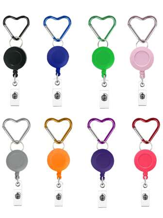 可爱心形登山扣和可伸缩证件夹，带金属夹，趣味八款证件夹，适用于钥匙链，是送给办公室、医院、实验室、医生、护士、工人的绝佳礼物，也是情人节、汽车配件、包包挂饰、学院风哥特Y2K包包挂饰、汽车配件、教师、朋友、姐妹的礼物创意。