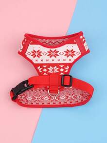 A Polyester Diamond Snowflake Pattern Christmas-Style Pet Cat And Dog Accessories Leash And Harness Set Suitable For Small Teddy Bear And  Bear Dogs During Outdoor Walks