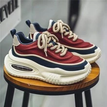 2024 neue Herren lässige Nischen-Sneaker mit niedrigem Einstieg, Farbblock-Plateau-Lässig Schuhe - Rot - Übersicht 3