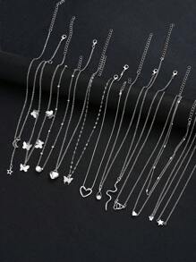 10 件/12 件/13 件套装简约心形、蝴蝶、蛇、星星、水滴和人造珍珠吊坠项链套装，适合女士，约会、度假、日常搭配礼物 - 彩色 - 查看 11