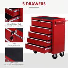 HOMCOM 5 Drawer Tool Box, Lockable Steel Tool Chest On Wheels, Rolling Tool Cabinet With 5 Drawers And Handle For Workshop, Garage, Red Storage - Red - View 4