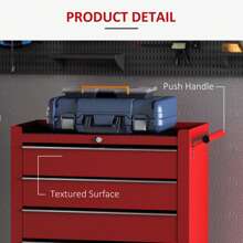 HOMCOM 5 Drawer Tool Box, Lockable Steel Tool Chest On Wheels, Rolling Tool Cabinet With 5 Drawers And Handle For Workshop, Garage, Red Storage - Red - View 6