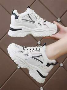 New Spring And Autumn Women's Mesh Sports Shoes, Ladies Travel Shoes, Heightening Sneakers And Thick Bottom Sneakers - 黑色 - 查看 4