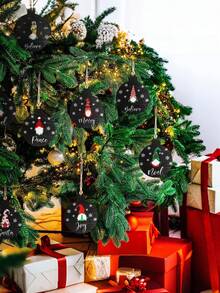Đồ trang trí treo cây thông Noel, đồ trang trí bãi cỏ hai mặt có dây thừng, đồ trang trí treo sân ngoài trời (không phải hình cầu) cho đồ trang trí hiên nhà cây thông Noel (phong cách ấm áp) - màu đen - Xem 4