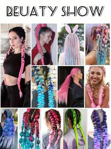 1pc 28 Inch (70cm) Blue Braided Ponytail Hair Extension, Colorful Festival Celebration Elastic Wrap Around Soft Woven Ombre Synthetic Hair Extension For Women