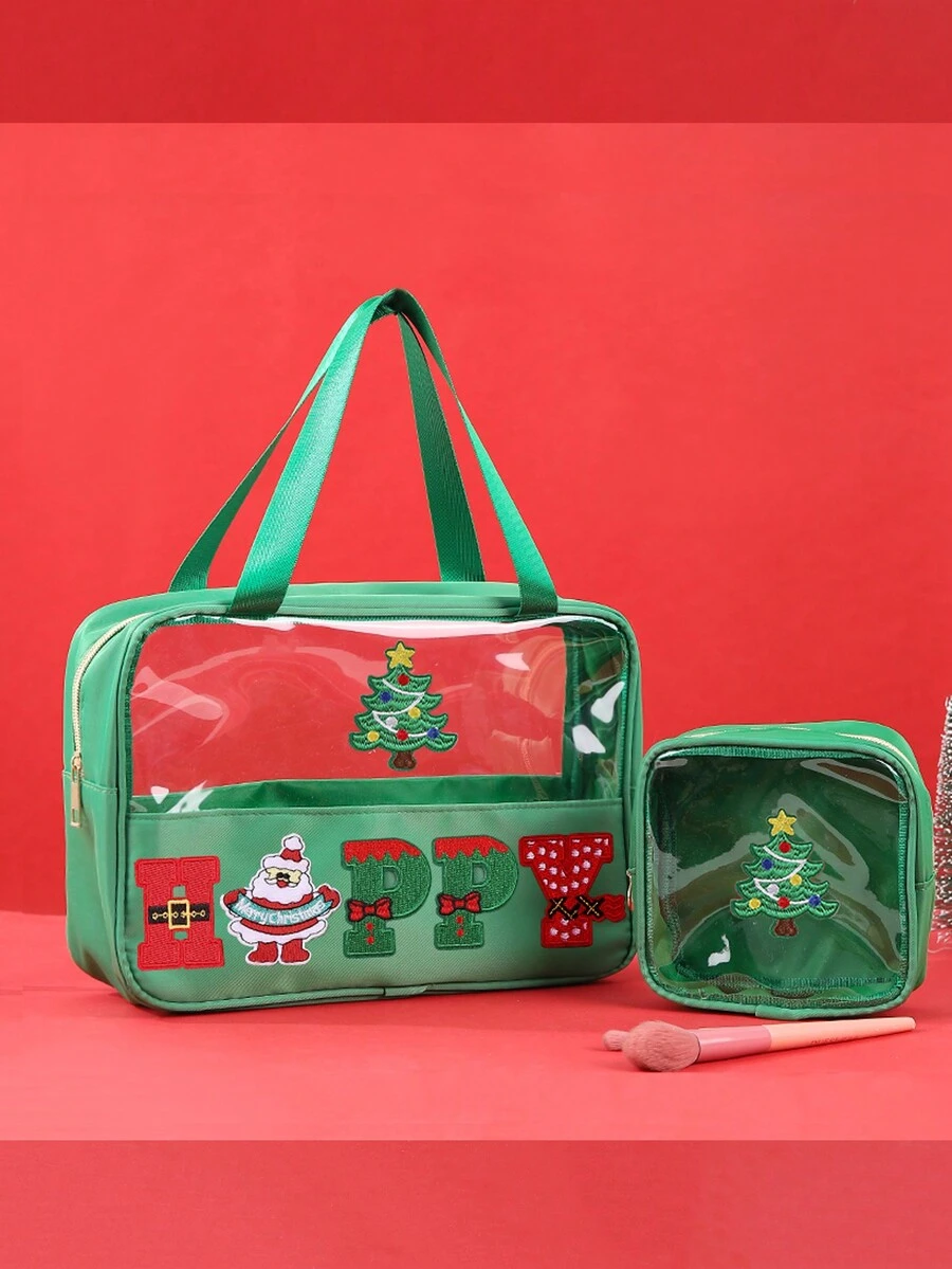 Túi đựng mỹ phẩm quà tặng Giáng sinh bán chạy nhất. Túi đựng dụng cụ trang điểm chữ Chenille, Túi đựng đồ dung tích lớn bằng PVC, Túi đựng mỹ phẩm di động trong suốt, Túi đựng đồ vệ sinh cá nhân du lịch đa chức năng - Nhiều màu - Xem 1