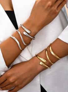 3 件/1 套时尚简约金属金色光滑波浪双层线镂空水滴手镯套装女士 - 金黃色 - 查看 13