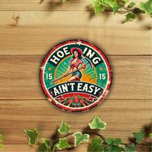 复古平面印刷标牌：“农业不容易” - 20x20cm（8x8 英寸），适用于家庭、酒吧、咖啡厅和户外装饰。顶部、底部、左侧和右侧有安装孔的随机样式，户外金属装饰墙艺术 - 彩色 - 查看 4