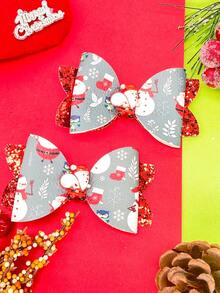 2 chiếc kẹp tóc lấp lánh thời trang Giáng sinh lấp lánh nơ ông già Noel tuyết kẹp tóc lấp lánh lễ hội phụ kiện tóc màu đỏ - Màu xanh lam - Xem 2