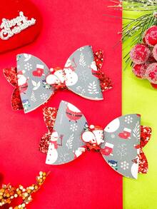 2 chiếc kẹp tóc lấp lánh thời trang Giáng sinh lấp lánh nơ ông già Noel tuyết kẹp tóc lấp lánh lễ hội phụ kiện tóc màu đỏ - Màu xanh lam - Xem 4
