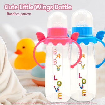 1 件 250ml 可爱字母印花水瓶/奶瓶，大容量带小翼手柄，防摔防呛防漏，日常使用安全